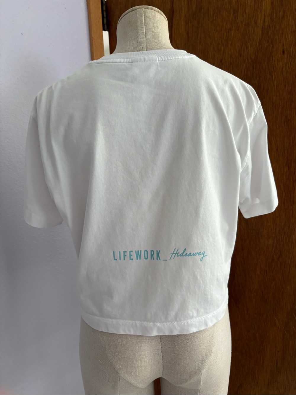 LIFEWORK Korea sz S White Crop Tee Teal French Bulldog Frenchie Tshirt - Picture 3 of 8
